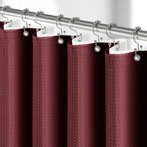 Vista 29 de 3 in 1 Waffle Shower Curtain Set with PEVA Liner 72Wx72H Navy Blue Azul marino