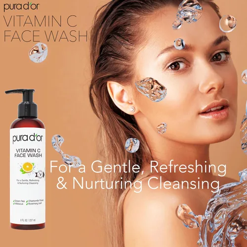 Vista 5 de PURA D'OR Limpiador facial con vitamina C de 8 onzas, limpiador facial rico en antioxidantes para un brillo radiante y un tono de piel uniforme