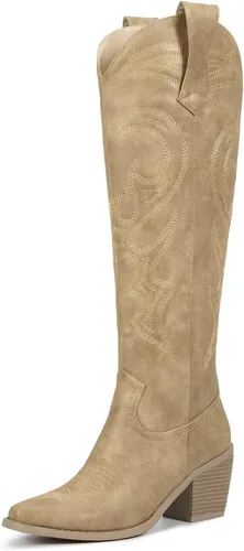 Vista 12 de wetkiss Botas vaqueras para mujer, hasta la rodilla, botas vaqueras para mujer, con diamantes de imitación, cómodas, a la moda, altas y brillantes