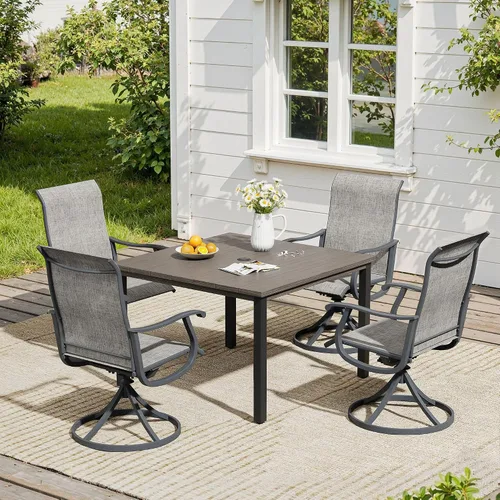 Vista 31 de VICLLAX Muebles pequeños de exterior de 3 piezas, 2 sillas giratorias de patio y mesa redonda pequeña para 2, sillas de carbón oscuro y negro