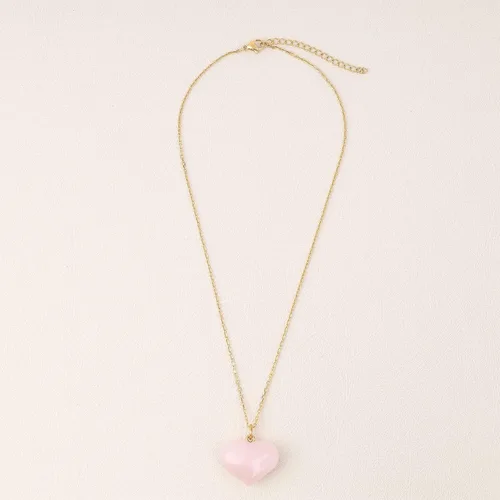 Vista 3 de GAVU Collar con colgante de corazón de cristal de cuarzo rosa para mujer, chapado en oro de 18 quilates