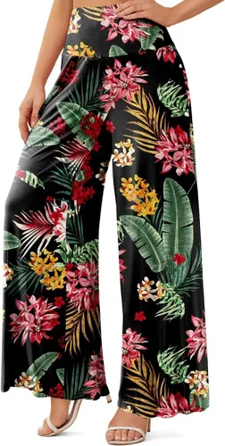 Vista 2 de JZC Pantalones de descanso estilo palazzo para mujer, elásticos, de pierna ancha, informales, cómodos, de tiro alto, holgados, tallas S - 3XL