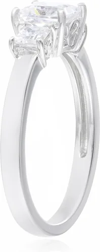 Vista 2 de Tienda Essentials Anillo de plata de ley chapada en platino o oro con 3 piedras de corte princesa hecho con circonitas Infinite Elements