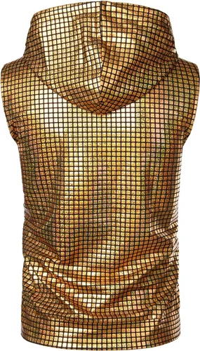 Vista 2 de ZEROYAA Chaleco con capucha y cremallera metálica brillante para hombre, con bolsillo tipo canguro