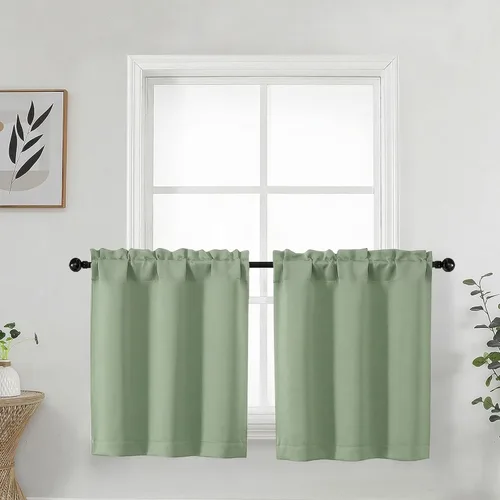 Vista 25 de Aqua Cafe - Juego de 2 paneles de cortinas opacas de 24 pulgadas de largo, con aislamiento térmico suave y sólido, para ventanas de baño, sótano