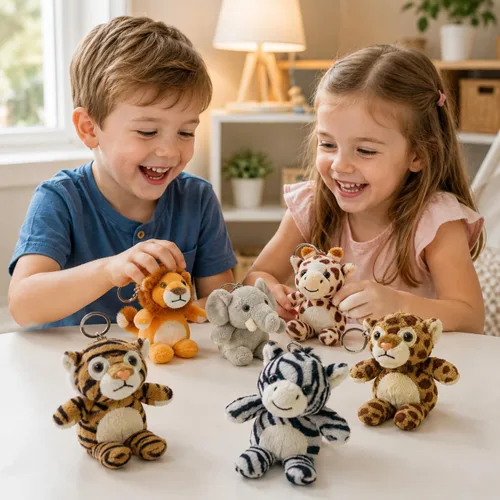 Vista 6 de Tezituor Paquete de 6 Pequeños Animales de Peluche a Granel Juguetes de Peluche, Mini Llaveros de Animales de Peluche Lindos de 6" para Niños, Mini