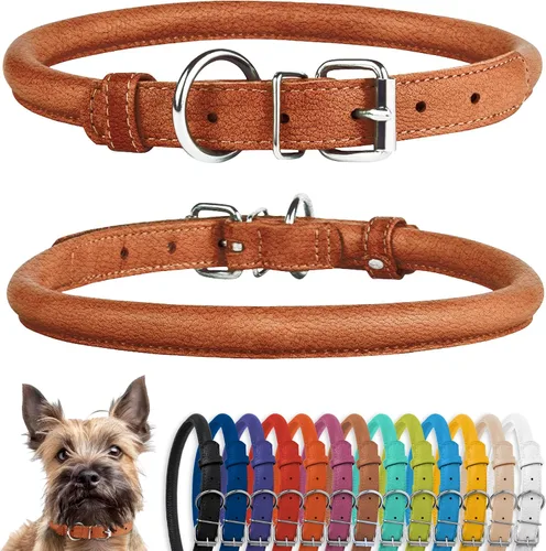 Vista 60 de CollarDirect - Collar de cuero enrollado para perro, collar redondo acolchado suave para cachorro, collar de cuero auténtico hecho a mano