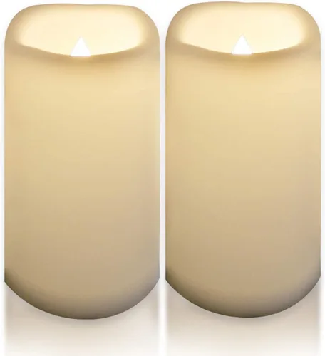 Vista 7 de Velas grandes sin llama para exteriores con temporizador de 4 x 8 pulgadas Blanco