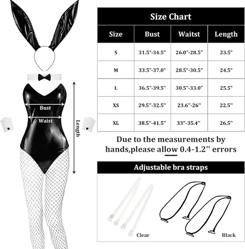 Vista 3 de 9 Pcs Bunny Girl Outfit Halloween Lingerie and Tails Bodysuit Stockings Rabbit Costume Set for Women Bunny Suit Cosplay Party