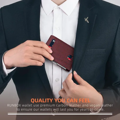 Vista 156 de RUNBOX - Carteras delgadas para hombre, cartera de piel con pinza para el dinero, cartera de bolsillo frontal con bloqueo RFID, tarjetero