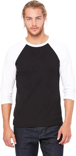 Vista 7 de Bella + Canvas - Camiseta de béisbol unisex con manga 3/4 (3200) DEEP HTHR/NEGRO Blanco/Negro