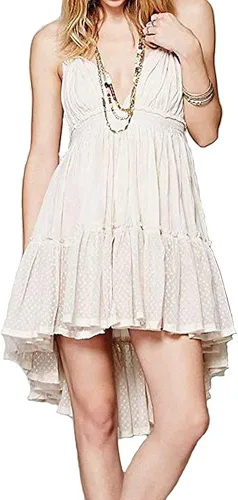Vista 5 de ForeMode - Vestido corto de verano con escote en V profundo y espalda descubierta, estilo bohemio, para mujer