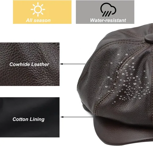 Vista 3 de Sombrero clásico de cuero de 8 paneles Gatsby Newsboy Ivy para hombre de moda