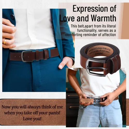 Vista 3 de Cinturón para hombre de regalo para marido, cinturones personalizados para hombres, regalo de cuero grabado para él, cumpleaños, aniversario, boda