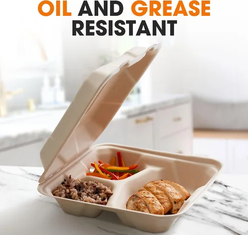 Vista 3 de Cheer Collection 8x8 Compostable Takeout Containers (50 pack) - Eco Friendly Microwavable Clamshell Containers Biodegradable Food Containers for