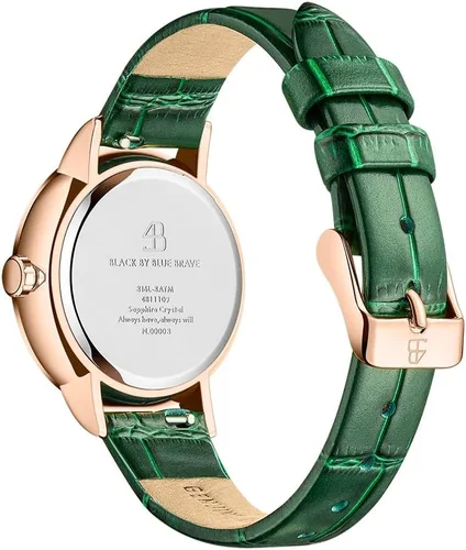 Vista 4 de Reloj para mujer Bee Watches para mujeres con abejas en movimiento entre doble cristal de zafiro con correa de cuero genuino, manecillas luminosas