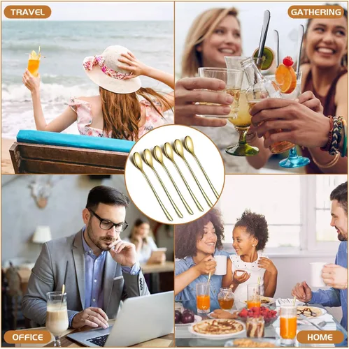 Vista 9 de Cuchara de mango largo de 9.5 pulgadas, cucharas de crema helada, cucharas de té, agitadores de café, cuchara de hielo, cucharas de cóctel de acero