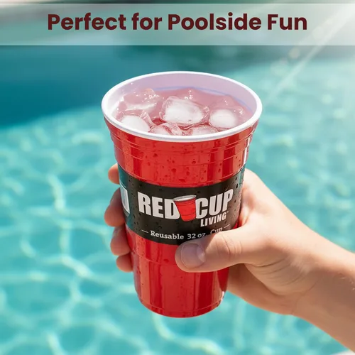 Vista 7 de Vasos de 32 onzas Taza roja reutilizable para fiesta, vaso y vaso Vasos de fiesta ideales para niños y adultos Suministros reutilizables