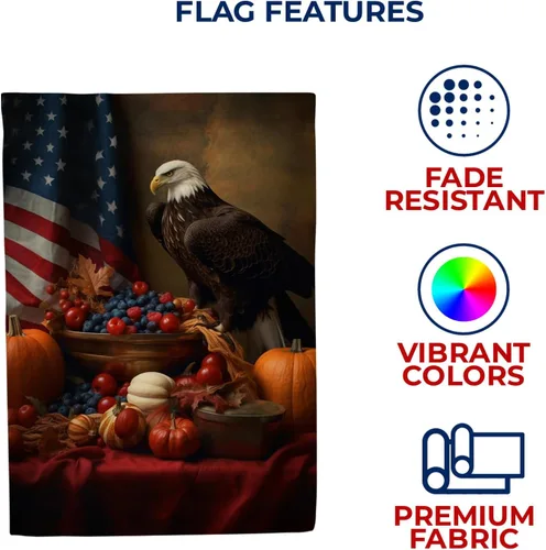 Vista 5 de Bandera patriótica de otoño con recompensa de la casa de Acción de Gracias, águila calva para Acción de Gracias, casa de campo americana, decoración