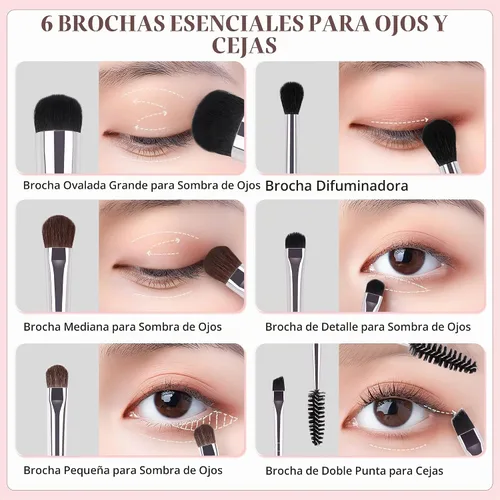 Vista 2 de DUcare Juego de brochas de maquillaje de ojos, 6 brochas profesionales para mezclar sombras de ojos, brochas de maquillaje para corrector de cejas