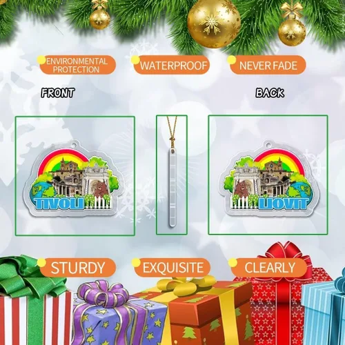 Vista 2 de Tivoli Lazio - Adorno de Navidad de acrílico transparente de doble cara para decoración de árbol, colgante de recuerdo de viaje, colección