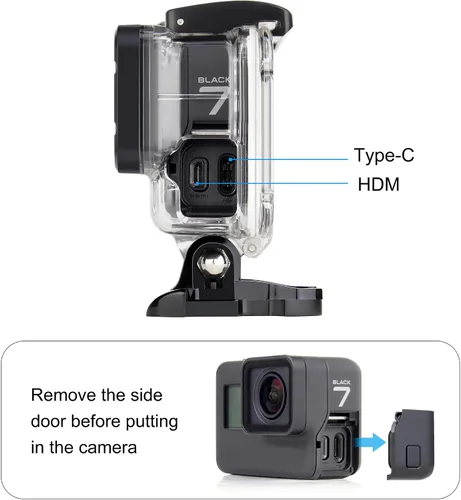 Vista 4 de GEPULY Carcasa de esqueleto para Hero 2018/7/6/5 Negro - GoPro Funda abierta lateral USB Pass Through para grabación prolongada/transmisión en vivo