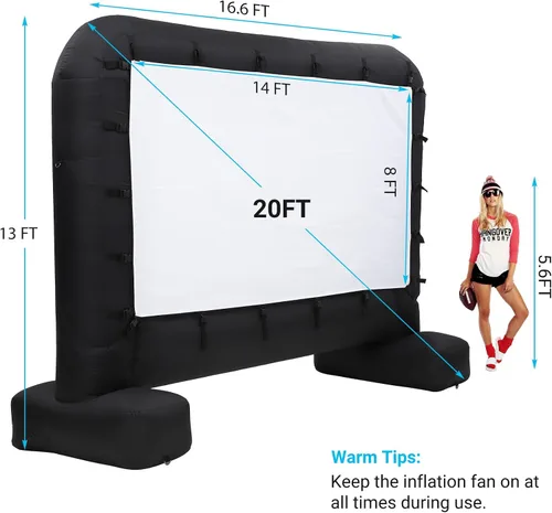 Vista 4 de Pantalla de proyector inflable de 20 pies, soporte para pantalla de cine al aire libre con soplador de aire silencioso y bolsa de almacenamiento