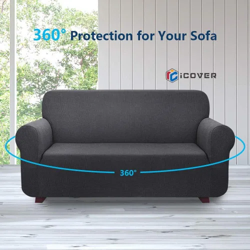 Vista 6 de iCOVER - Funda de sofá de una pieza de alta elasticidad, lavable a máquina, tela jacquard de elastano, parte inferior elástica antideslizante, sofá