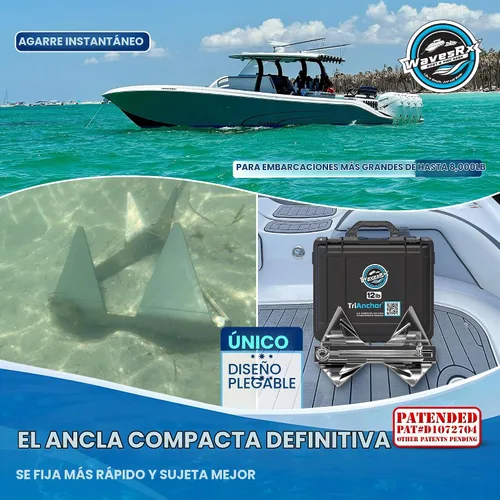 Vista 2 de WAVESRX TriAnchor - Stainless Steel Folding PWC & Boat Anchor Kit Sets Instantly for Effortless Boat & Jet Ski Anchoring Compact Patent-Pending