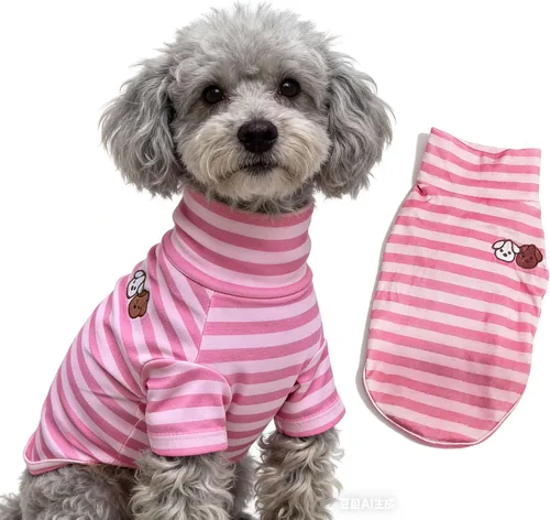 Vista 22 de Suéter de cuello alto para perro, lindo bordado de perrito, sudadera súper suave para perro, camisa para perro, suéter elástico a rayas para Raya