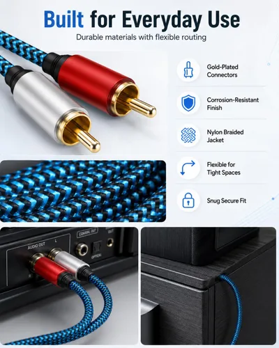 Vista 7 de Cable RCA de 5 pies/4.9 ft 2RCA macho a 2RCA macho cable de audio estéreo trenzado de nailon cable de audio auxiliar para cine en casa