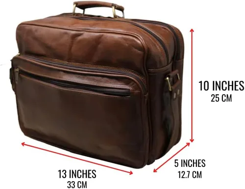 Vista 3 de 13 "bolso de mensajero de cuero Tablet compatible con el caso del ipad maletín de oficina regalo para los hombres bolso de hombro angustiado, Marrón