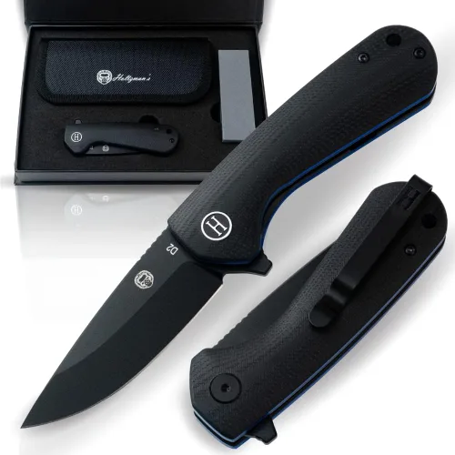 Vista 12 de Holtzman's Gorilla Survival Cuchillo plegable campesino con mango táctico G10, hoja de acero D2, juego de caja de regalo (negro) - Ideal para llevar