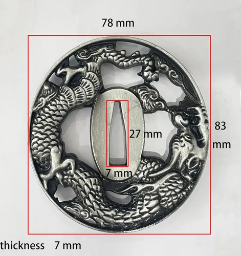 Vista 4 de Aleación de zinc Dragón Tsuba Guardia de mano para espadas samurai japonesas Katana Wakizashi