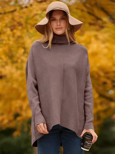 Vista 4 de Caracilia - Suéter de manga larga con cuello de tortuga para mujer, con dobladillo irregular, estilo informal, suéter de punto