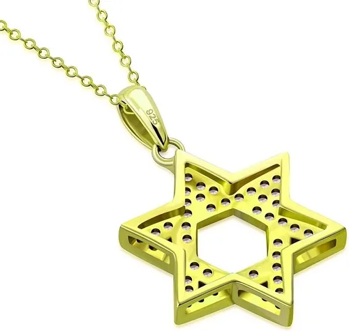 Vista 15 de Collar con colgante de plata de ley 925 con estrella judía de David con circonita cúbica blanca