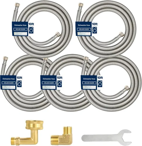 Vista 7 de Manguera para lavavajillas de 6 pies con codo - Línea de suministro trenzada de acero inoxidable, compresión de 3/8 pulgadas a codo de 3/8 pulgadas