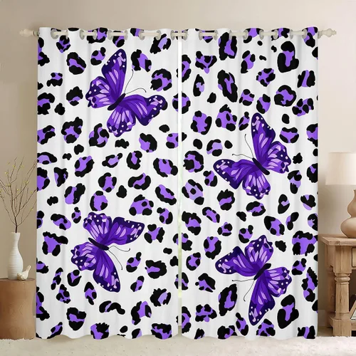 Vista 43 de Feelyou Purple Leopard Print Blackout Curtains Black Wild Safari Darkening Drapes for Bedroom Living Room Decor Cheetah Fur Wildlife Thermal