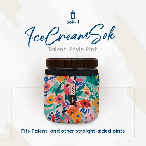 Vista 2 de Sok It IceCreamSok Cubierta de Neopreno Aislante (Floral Abstracto, Pintas de Helado Rectas)