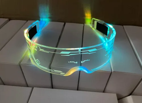Vista 6 de ARSIE - Gafas coloridas con luz LED para fiesta (paquete de 2) Cyberpunk para disfraz, cosplay, Halloween, bar, club, fiesta, concierto en vivo