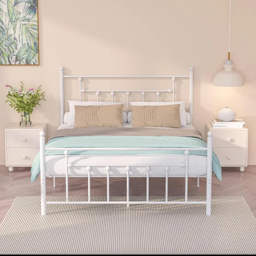 Vista 13 de VECELO Base de cama de plataforma de metal tamaño individual con cabecero y estribo, soporte de listones de acero resistente, base de colchón
