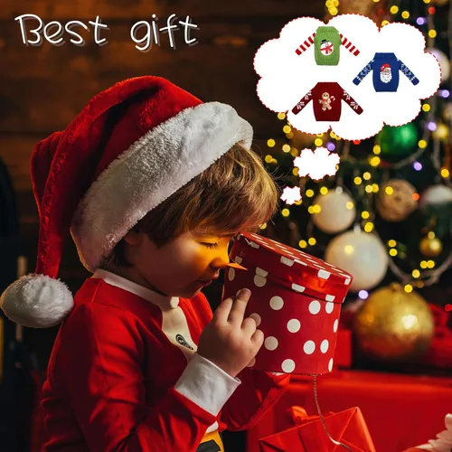 Vista 5 de Aoriher 3 piezas de ropa de muñeca de Navidad, accesorios de Navidad, conjunto de suéter pequeño, ropa de punto, alce, Navidad, árbol de Papá Noel