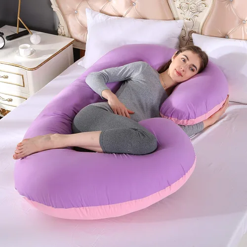 Vista 10 de KFUN Almohada de embarazo de cuerpo completo, almohada de maternidad en forma de C para mujeres embarazadas, funda desmontable, soporte para Rosa
