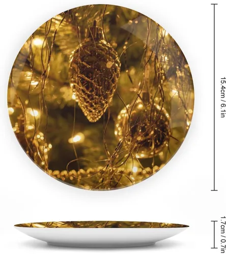 Vista 2 de Placa decorativa para montaje en pared, árbol de Navidad, placa redonda de cerámica con soporte, platos para el hogar, platos de postre, decoración