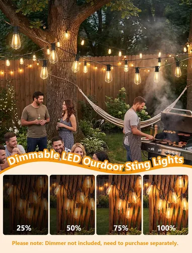 Vista 4 de Guirnalda de luces para exteriores de 10 pies, 10 luces LED Edison ST40 para patio Bombillas inastillables, IP65 impermeables, regulables, 2700 K