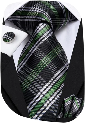 Vista 35 de Hi-Tie Corbatas de seda para hombre, diseño de cachemira a rayas, con bolsillo, gemelos cuadrados, conjunto formal de negocios