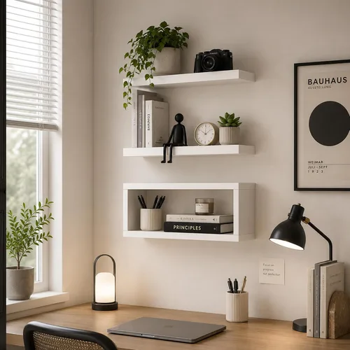 Vista 5 de RANK Estantes de baño sobre el inodoro, estantes flotantes montados en la pared, almacenamiento de papel higiénico, estante pequeño de decoración