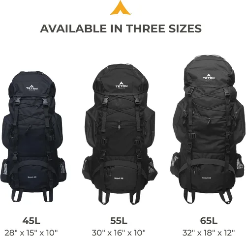 Vista 6 de Teton 55L Scout Internal Frame Backpack for Hiking, Camping, Backpacking, Travel, Rain Cover Included, Olive Oliva