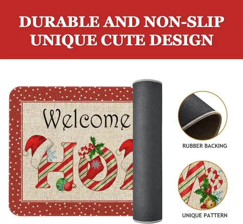 Vista 6 de Mloabuc Tapete de Bienvenida Feliz Navidad 17 x 30 pulgadas Interior/Exterior Invierno Vacaciones Decorativo Estacional Arpillera Tapete