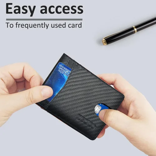 Vista 4 de ZECICO Billetera minimalista para hombre con tarjetero RFID con clip para dinero, elegante bolsillo frontal delgado, billeteras plegables